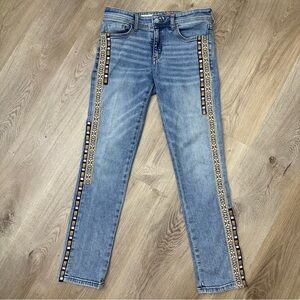 Pilcro Slim Boyfriend Crop with Colorful Embroidered Trim